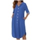 thumbnail image 1 of Vestido de manga larga con cuello en V sólido informal con botones de bolsillo para mujer a la moda Fridja  yut4813, 1 of 9