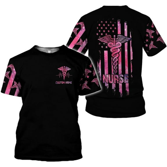 Personalized Name 3D Nurse Shirts, Emergency Nurse T-Shirt Gifts (T-shirt, S)