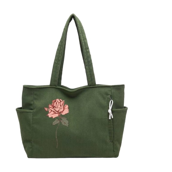 Personalized Large Corduroy Shoulder Tote Bag for Women Custom Birth Flower and Name Design with Zipper Pockets Ideal for Mother's Day and Birthday Gifts