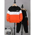 thumbnail image 3 of Fdqin Boys Sweatsuit 2 Pcs Sweatshirt Jogger Pants Set Kids Clothes Fall Winter Spring Pullover Outfits Orange 7-8 Years, 3 of 9