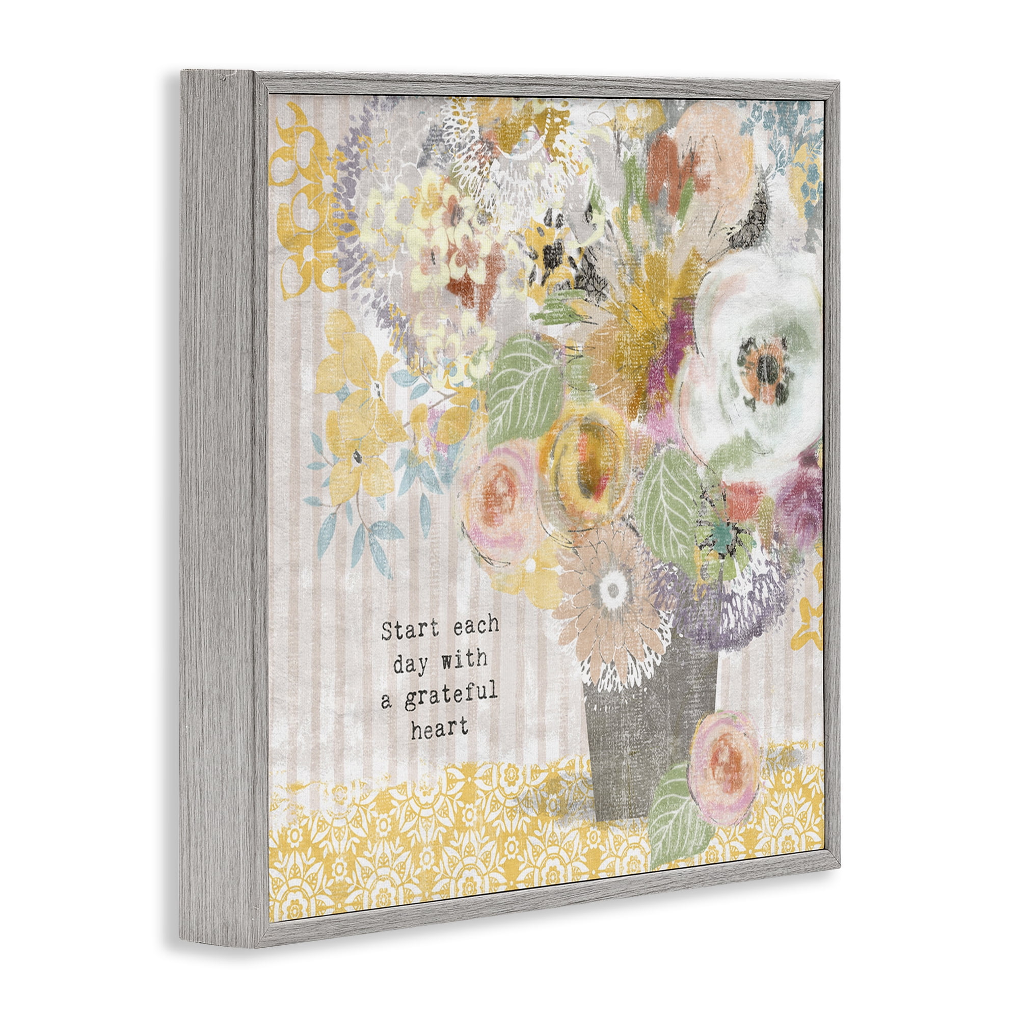 Stupell Industries Floral Inspirations Grateful Heart Gray Framed Giclee Art, design by Suzanne Nicoll