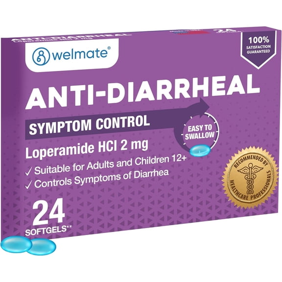 WELMATE Anti Diarrheal Softgels, Loperamide 2mg, Diarrhea Relief Medicine  24 Count, Fast Relief