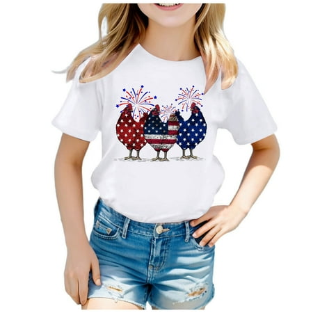 

Girls Graphic Tees Independence Day Theme Part Print Short Sleeve Round Neck T Shirt Girls Shirts