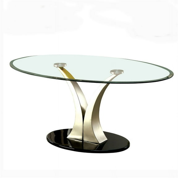 Furniture of America Mansa Stainless Steel Coffee Table in Satin Plated & Black