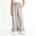 thumbnail image 6 of ITSAME Girls Casual Pants, Ruffle Hem Elastic Waist Plaid Print Kids Fashion Casual Pants Gray Size 12-13, 6 of 7
