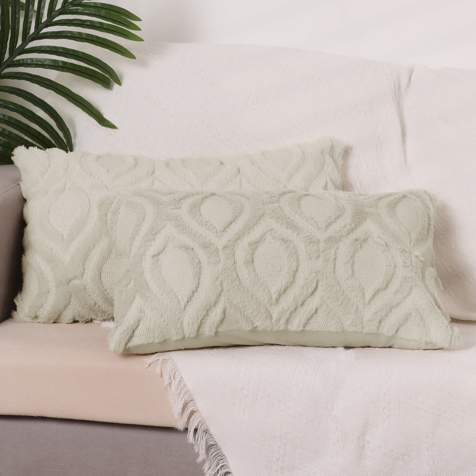 Unique Bargains Shaggy Plush Throw Pillow Covers Couch Pillow Covers (2 Count) Khaki-2 12" x 20"