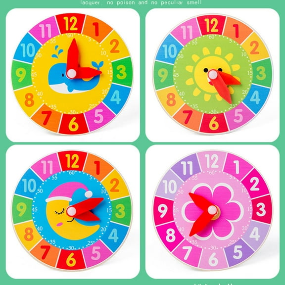 KALLORY Colorful Plastic Toy Clock for Kids Playing Great Educational Gift with 2 Pieces Multi