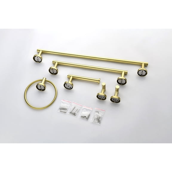 6-Pieces Brushed Gold Bathroom Hardware Set SUS304 Stainless Steel Round Wall Mounted Includes Hand Towel Bar,Toilet Paper Holder,Robe Towel Hooks,Bathroom Accessories Kit
