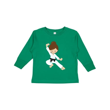 

Inktastic Karate Girl Cute Girl Black Belt Brown Hair Girls Long Sleeve Toddler T-Shirt