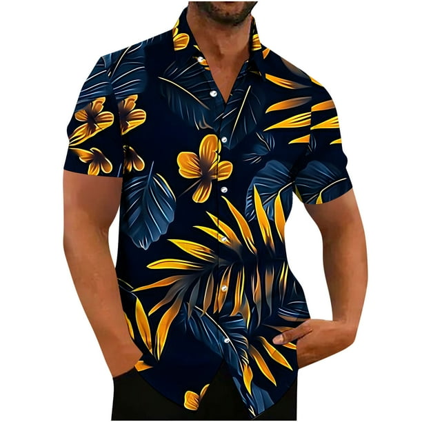 Camisas de Manga Larga para Hombres Impresión Botón Cuello de Vuelta Blusa Casual, Hombre de Manga Corta Botón Abajo Camisas