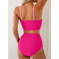 thumbnail image 2 of DOKOTOO Womens Bikini Swimsuits 2 Piece High Waisted Tummy Control Metal Swim Bathing Suit Rose Red XL US16-18, 2 of 10