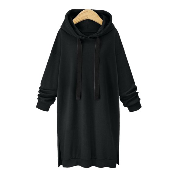 Women's Long Hooded Lined Sweater Dress Long Sleeve Hoodies Women Snap Front Hoodie plus Size French Tunic Tunic Hoodie Sweatshirts for Women Fall Long Sleeve Hoodies for Women Pullover Women