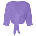 thumbnail image 6 of Sewkxo Summer Cardigans for Women Lightweight Cropped Sheer Chiffon Shrug for Tie Front Elbow Sleeve Beach Cover Up Top,Purple M, 6 of 7