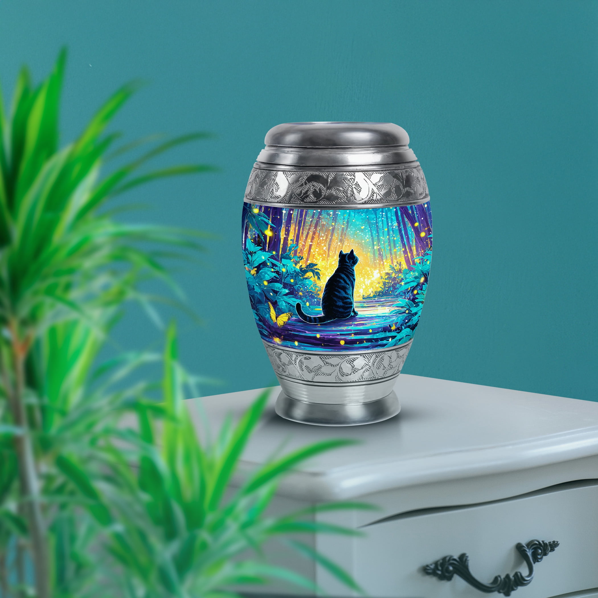 SABURIAL Cat Large Cremation Urns for Humans - Little Funeral Urns for Human Ashes Adult Male - Mini Urn for Ashes for Women - Combo of 10 Inch & 3 Inch - Keepsake Burial Urn for Ash