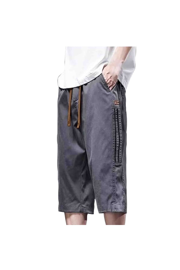 Men's Long Cargo Shorts Casual Below Knee 13 Inches Capri Shorts Relaxed Fit Cotton Elastic Casual Lightweight Summer Beach Shorts with Pockets Gray