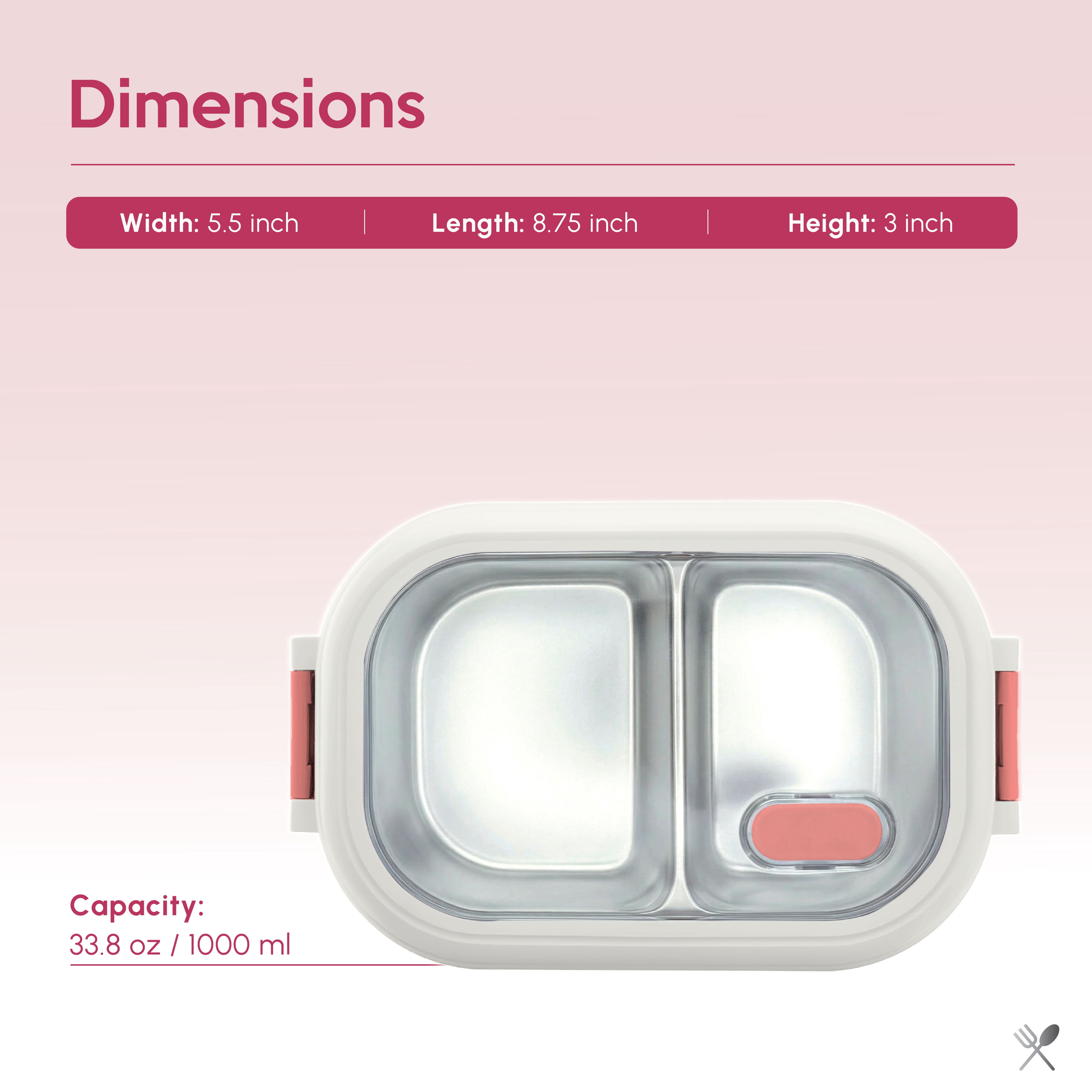 Just Cook Pink 1000 ml Stainless Steel Bento Box with Locktop Lid - Microwave Safe