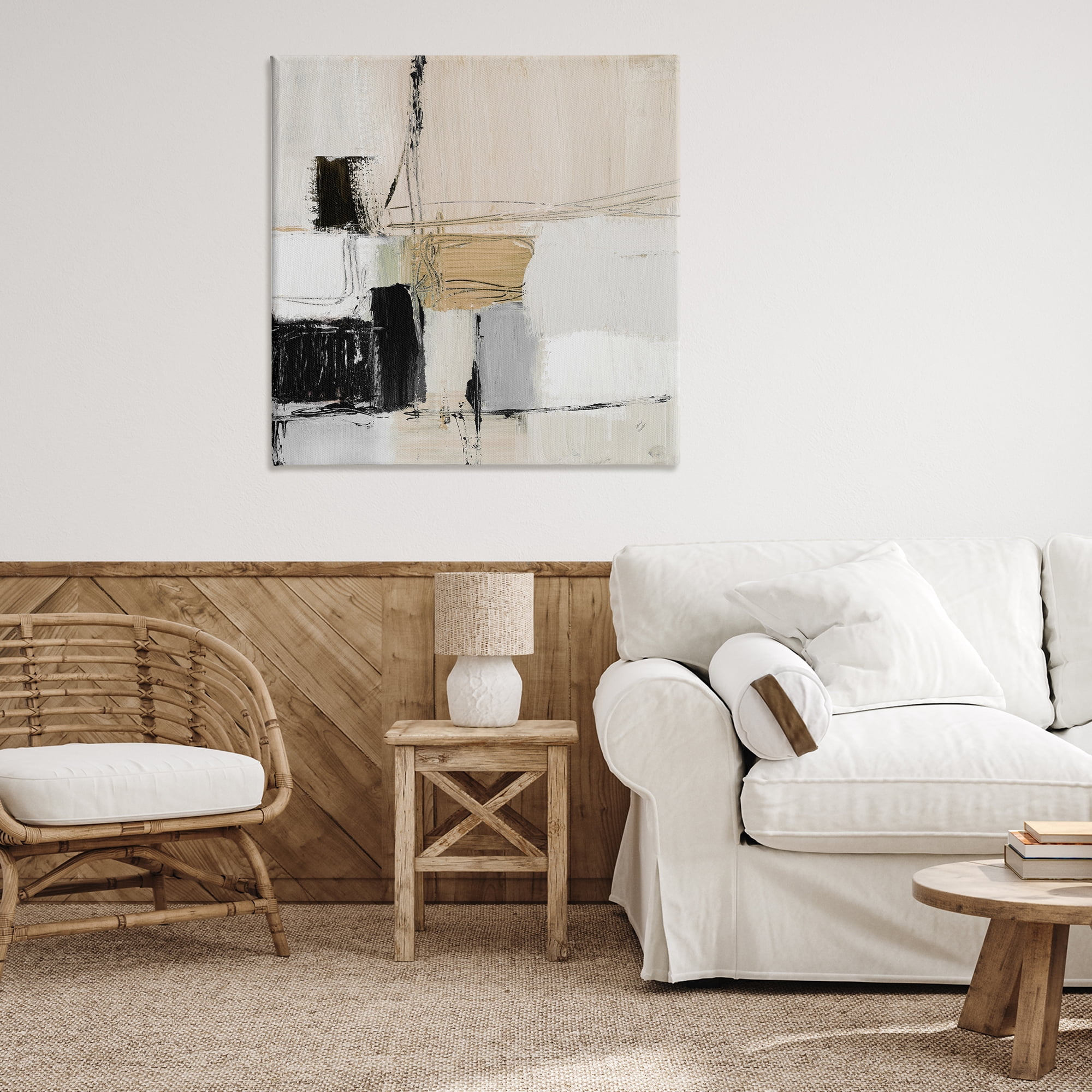 Stupell Industries Beige Black Organic Collage Abstract Painting Gallery Wrapped Canvas Art Print Wall Art, 36 x 36