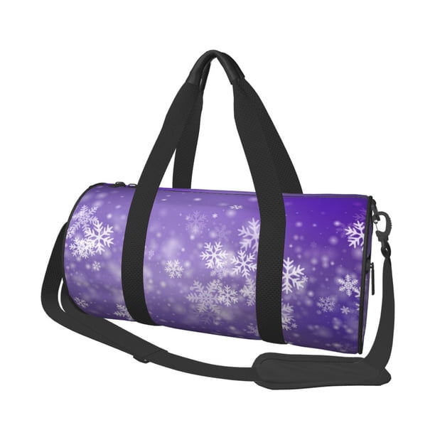 Balery Snowfall Sky White Purple Bolsa de Gimnasio para Mujeres y Hombres, Bolsa de Viaje Impermeable, Bolsa de Fin de Semana con Compartimento para Zapatos y Bolsillo Húmedo