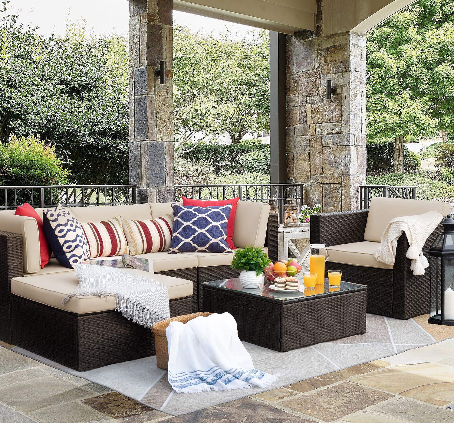 Walnew 6 Pieces Patio Furniture Set Outdoor Sectional Sofa