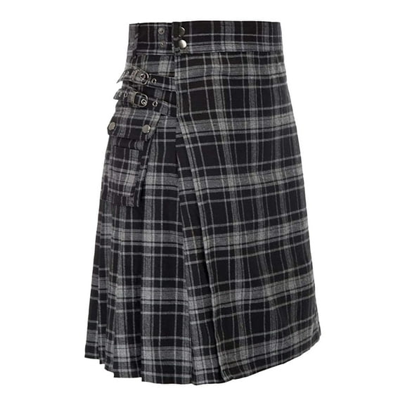 Baqcunre Mens Fashion Scottish Plaid Contrast Color Pocket Pleated Skirt,Size L,Midi Skirt,Pleated Skirt,Men'S Pants,Mens Clothes,Mens Fashion,Grey Skirt