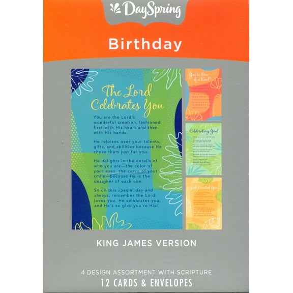 Religious Boxed Cards - Birthday - Geometric - KJV - (4 Design Assortment with Scripture) (12 Boxed Cards and Envelopes) (J5127)