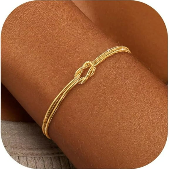 Gold Bracelets for Women, 14K Gold Plated Love Knot Bracelet Dainty Stackable Layered Chain Bracelet Jewelry Gifts