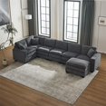 thumbnail image 2 of U-Shaped Sectional Sofa Couch Set, Modern Large Corduroy Upholstered 6 Seater Sofa with Ottoman and 3 Toss Pillows, Modular Sectional Sofa for Living Room, Grey, 2 of 7