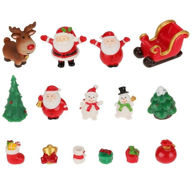 15Pcs Mini Figure Ornaments for Christmas Party Home Decoration Assorted Color Resin Decorative Set