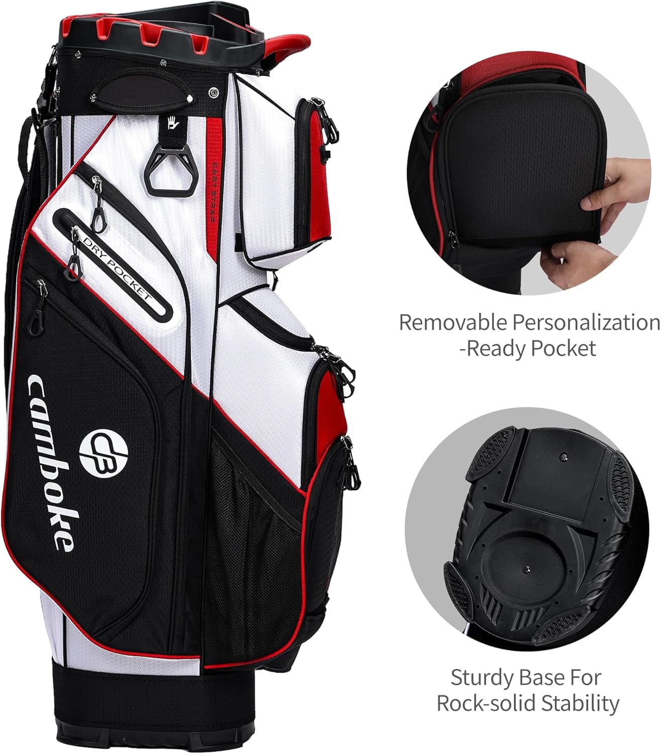 Silent Golf Cart Bag, Molded Lock Top Golf Bag with 14-Way Full-Length Dividers Large Capacity Cooler Pocket Padded Strap Golf Club Bag with Rain Hood for Trolley Players,red