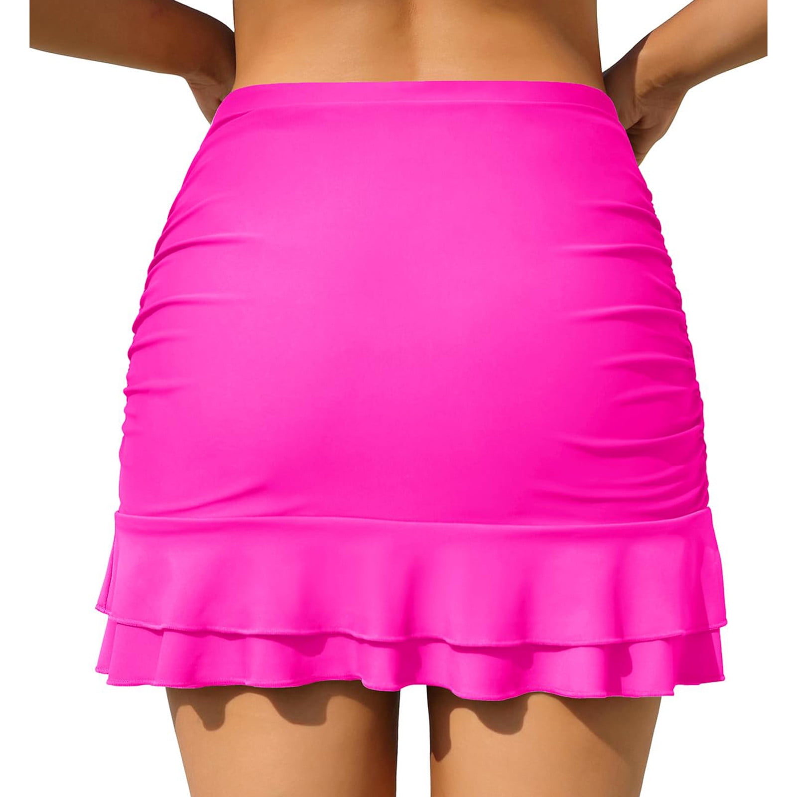 Linfrsh Womens Swim Shorts High Waisted Bikini Bottoms Ruched Tummy Control Full Coverage Bathing Suit Bottoms 00-Hot Pink,M