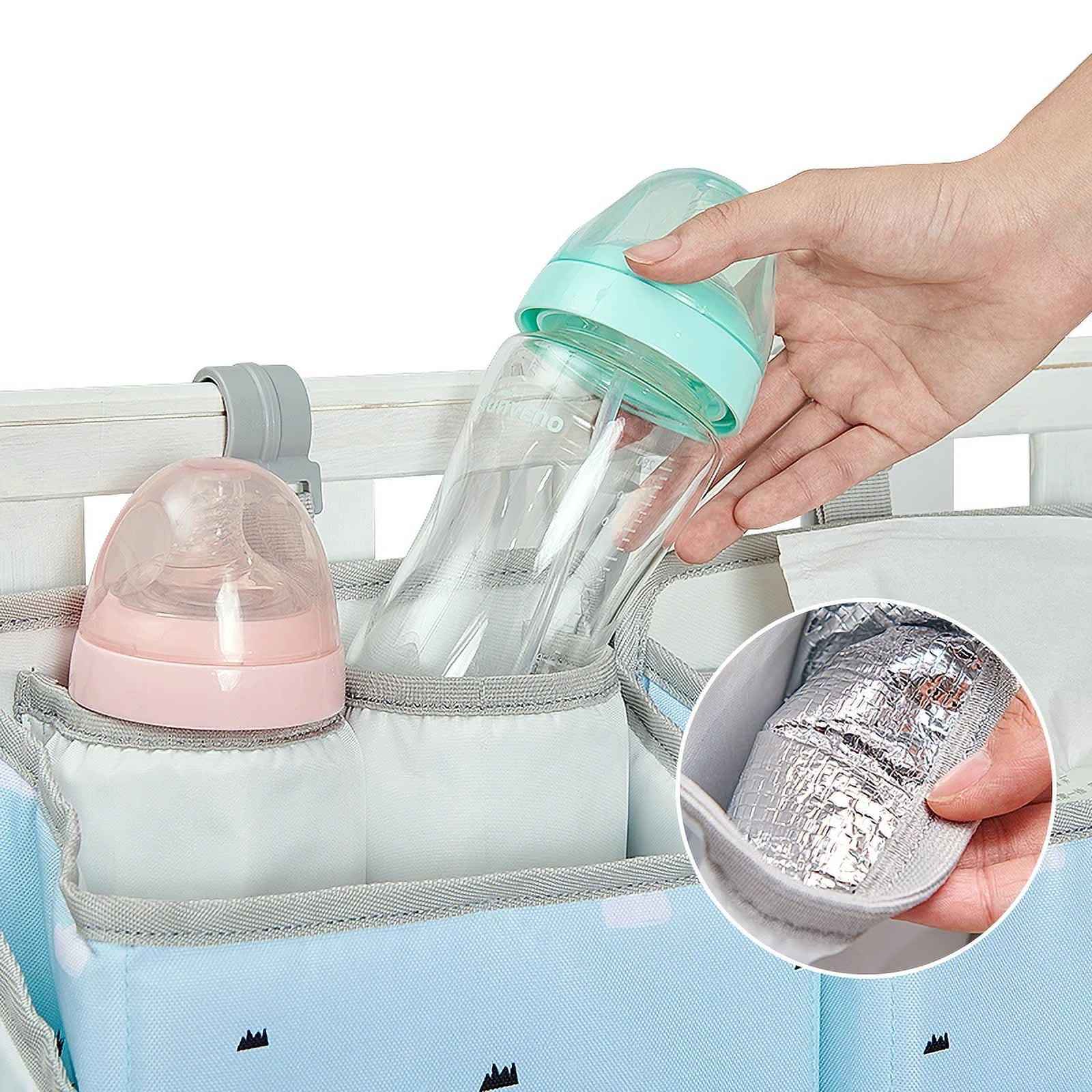 Sunveno 3-in-1 Crib Nursing Organizer Set for Baby Essentials Storage, Blue