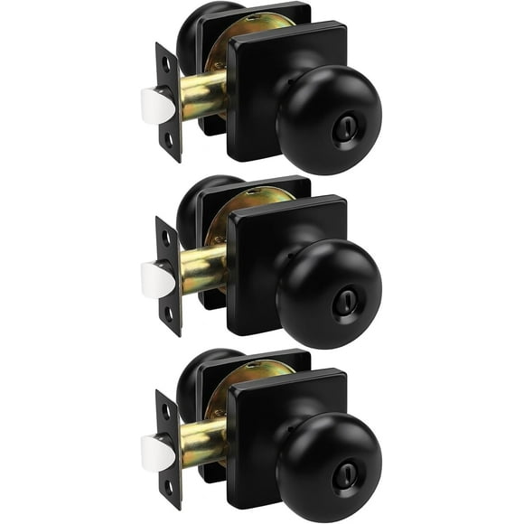 SHIQI-3 Pack Interior Door Knobs Black Door Handles Indoor Keyless Bedroom Door Knob with Lock Privacy Door Knobs Black