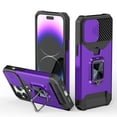 thumbnail image 4 of For iPhone 15 Multi-Functional Card Magnetic Ring Stand Hybrid Camera Case Cover - Dark Purple, 4 of 4