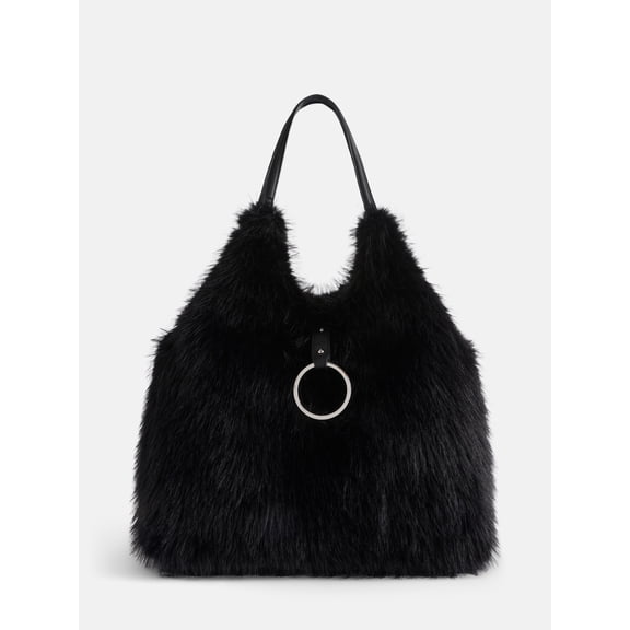 Madden NYC Women's Faux Fur Tote Bag, Black