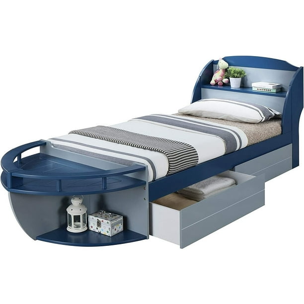 ACME Neptune II Twin Bed with Optional Storage/Trundle, Gray & Navy ...
