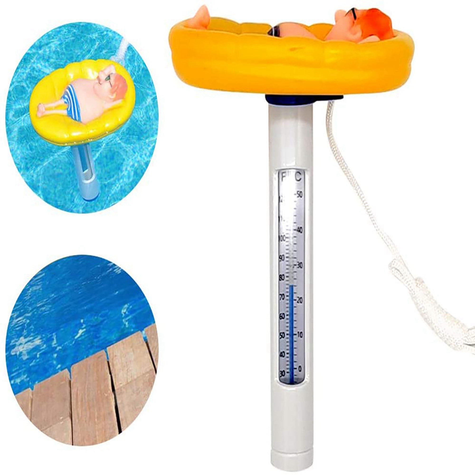 Cartoon, A Baby Indoor Outdoor Swimming Floating Pool Thermometer with Rope Cartoon Style Shatter Resistant Measuring Accessory 