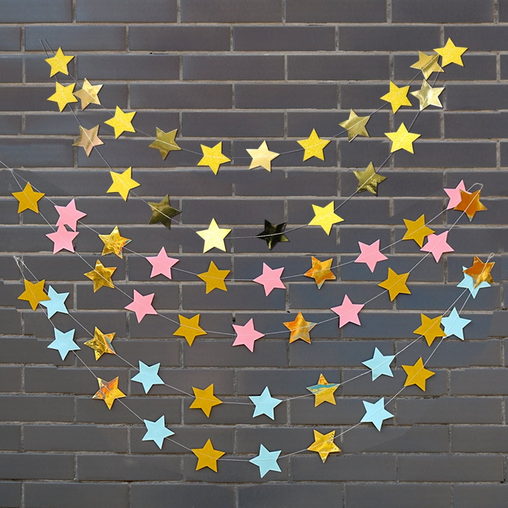 Gold Glitter Star Garland - 13 Feet Hanging Banner For Birthday, Wedding, Christmas Party Decor