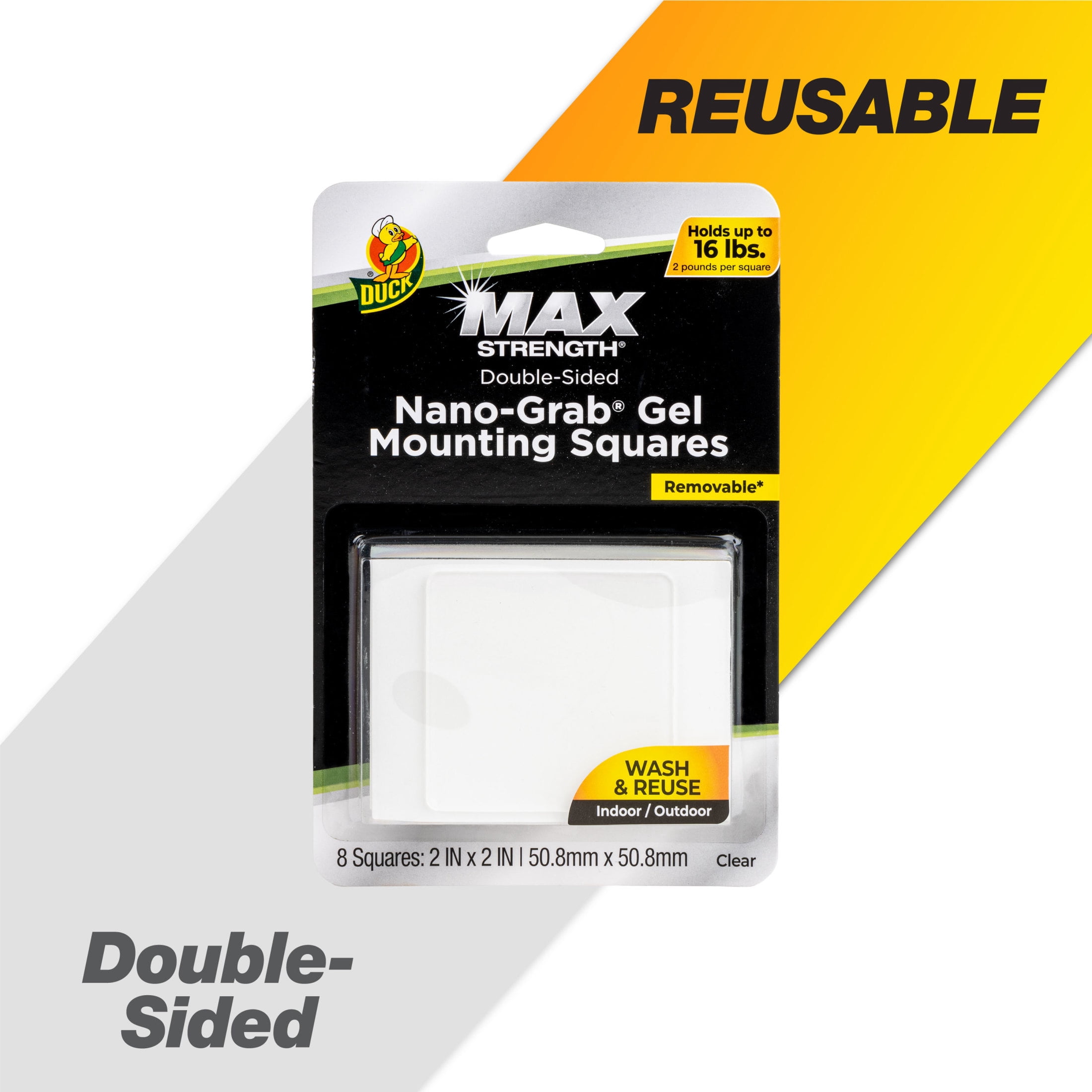 (2 pack) Duck Max Strength Nano-Grab Square Tabs - Clear, 8 pk, 2 in. x 2 in.