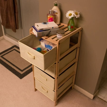 Organization Drawers with Natural Wood Shelf and Four Fabric Storage Bins- Lightweight and Perfect for Dorms, Bathrooms or Bedrooms by Lavish Home