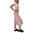 thumbnail image 5 of Fold Over Gaucho Pants for Women Flowy Wide Leg Yoga Capris Elastic Low Rise Striped Cropped Palazzo Culottes Red M, 5 of 6