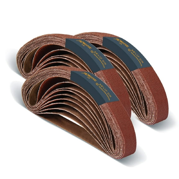 POWERTEC 30 PK 3/8 x 13 Inch Sanding Belts, Aluminum Oxide Belt Sander Sanding Belt Assortment 40, 60, 80 Grits, Abrasive File Belts for Air Belt Sander, Wood & Paint sanding,Metal Polishing, 40134-1