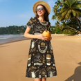 thumbnail image 4 of Fotbe coffee shop house Vestido Largo de Moda para Mujer, Vestido Tipo Camiseta con Manga Corta y Estilo Casual a Rayas y Bloques de Color, 4 of 6