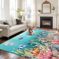 thumbnail image 2 of Seahorse Coastal Area Rugs 6'x9', Small Throw Rugs for Kitchen Dining room, Nautical Ocean Summer Blue Teal Coral Shell Indoor Outdoor Rug Non-Slip Low Pile Carpet Runner Reversible Floor Mats, 2 of 8