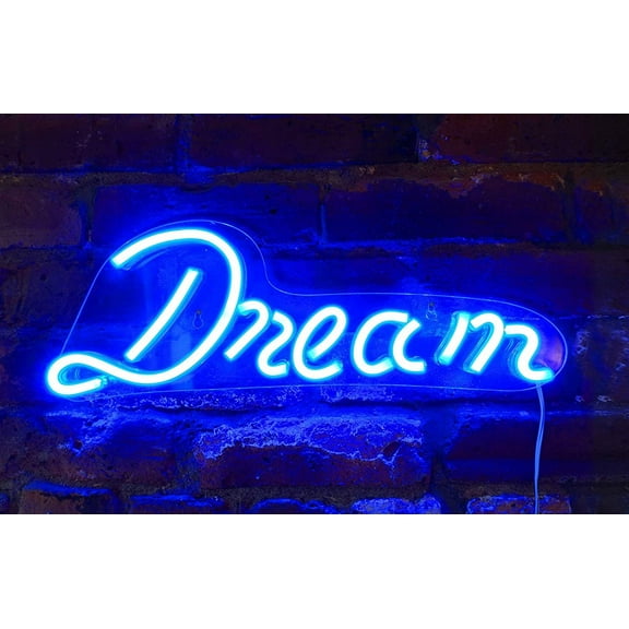 Isaac Jacobs 17" x 6" LED Neon Blue “Dream” Wall Sign for Cool Light, Wall Art, Powered by USB Wire