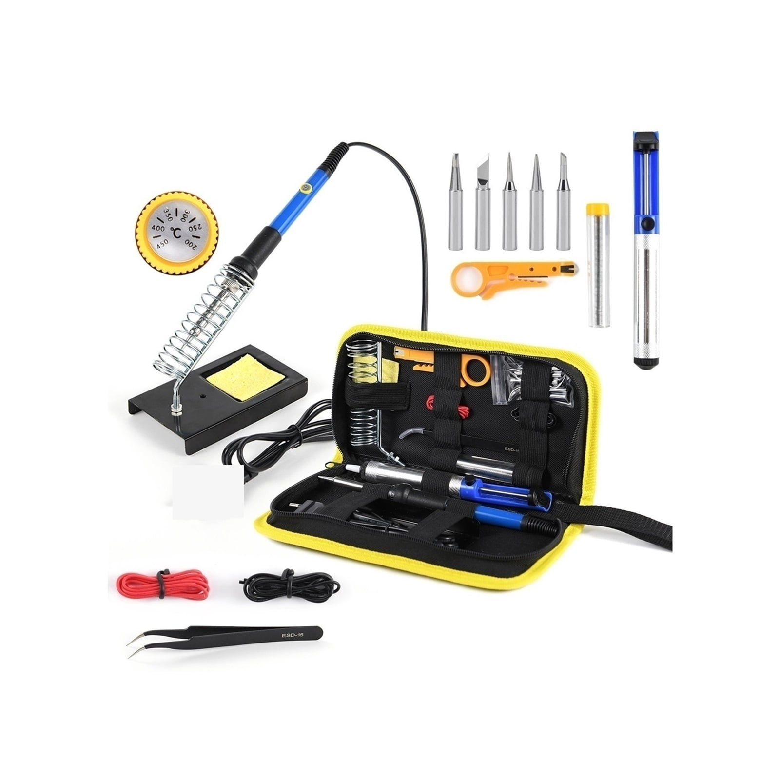 15PCS Electric Solder Iron Temperature Adjustable, Soldering Iron Rework Station Kit Handle Heat Pencil, Welding Repair Tools