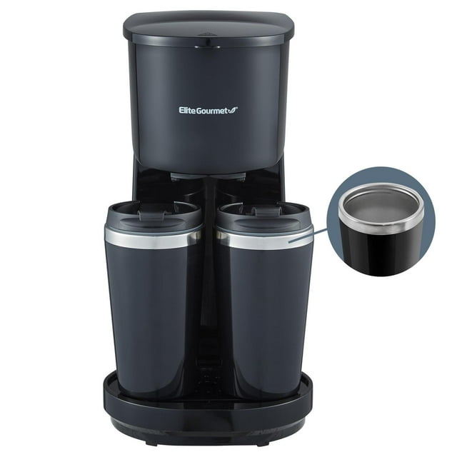 Elite Gourmet EHC116 - Cafetera doble goteo doble incluye dos tazas térmicas interiores de acero ino