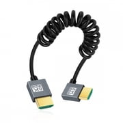 CY HDMI 2.1 Male to HDMI Male 8K 60hz Stretch Coiled Cable Left Angled 90 Degree for HDTV Computer Laptop Monitor