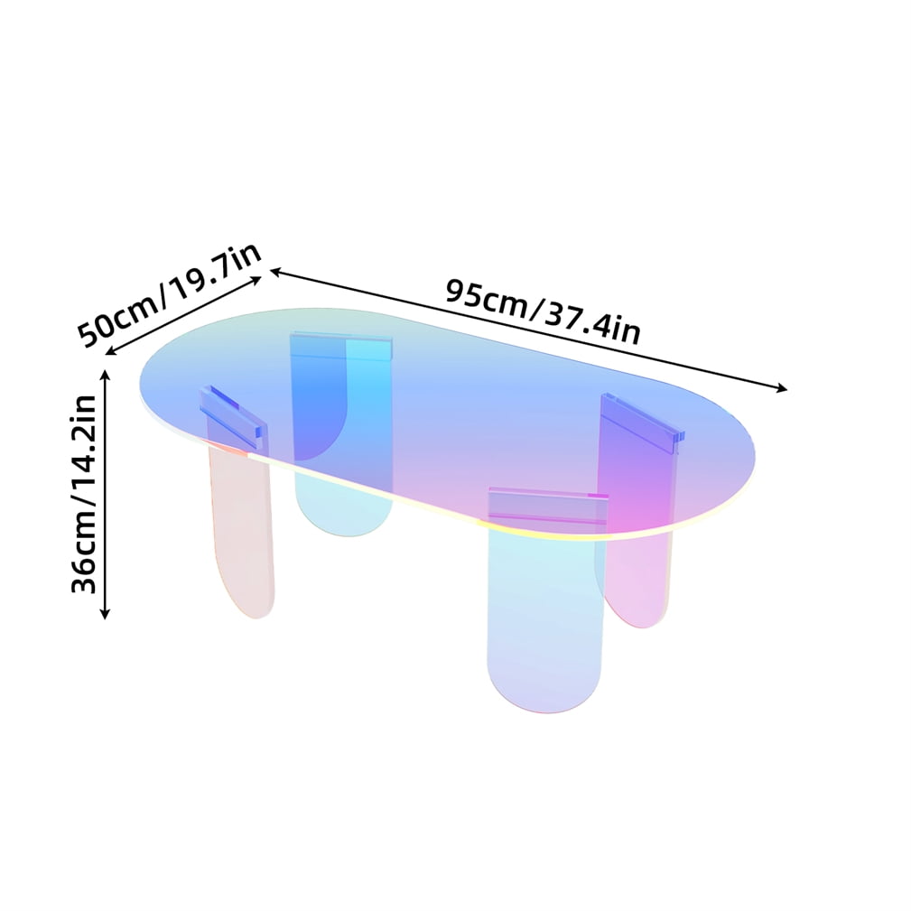 Iridescent Acrylic Coffee Table Sofa Side Table for Living Room Storage Display, 37.4x19.7x14.2 inch