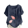 thumbnail image 2 of Black*Friday/Cyber*Monday Deals GaThRRgYP Summer Tops for Women,Women's Plus Size Summer Tops,Women's Summer Oversize Casual Round-Neck Short Sleeve Flower Printing Loose Shirt Tops, 2 of 5