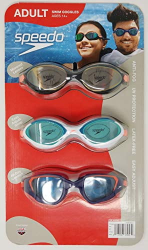 Speedo Adult Swim Goggles Anti-Fog UV Protect Latex Free 3 Pack 